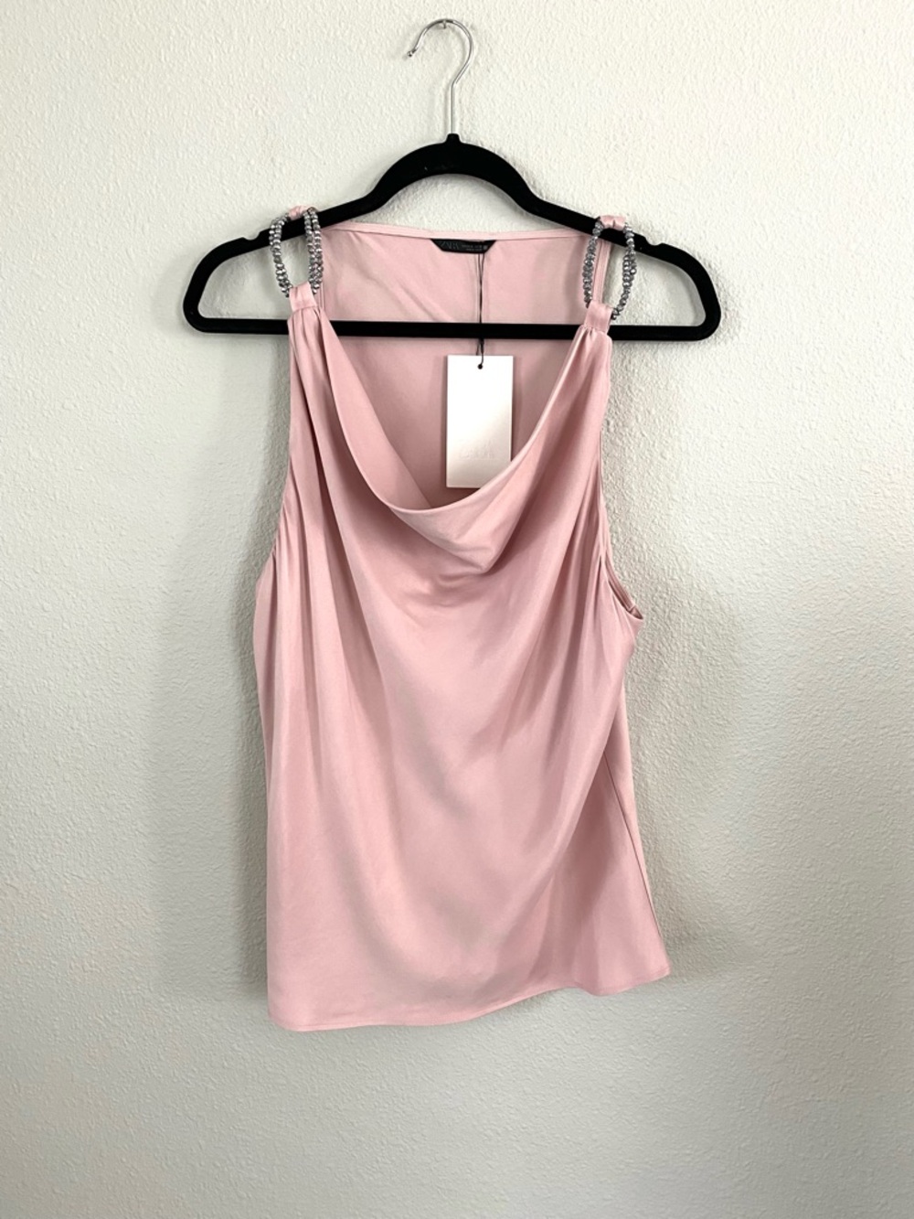NWT Zara Pink Cowl-Neck Camisole with Rhinestone Straps - Picture 14 of 15